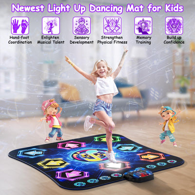 maysida Tanzmatte für Kinder ab 3-12 Jahre, 2025 Musikmatte mit 8 LED-Lichtern&Bluetooth,Tanzmatte für mädchen/jungen mit interaktive LED-Batteriebox&27Level, spielzeug geschenk mädchen 4 5 6 7 8jahre