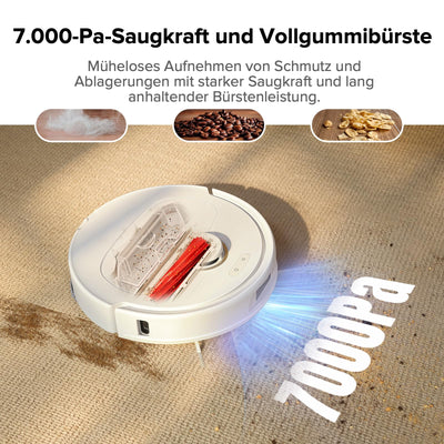 roborock Qrevo Pro Set Saugroboter mit Wischfunktion&Hebarem Wischmopp, 7000Pa, FlexiArm Design™ Kantenreinigung, 60 °C Heißwasser-Moppwäsche, zusätzlich 2 Wischmops, Roboterstaubsauger-Set(Weiß)