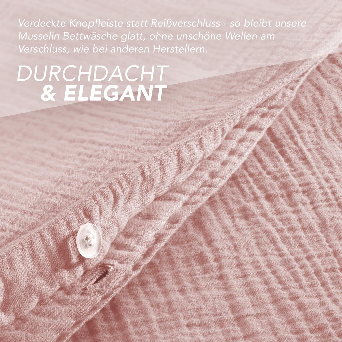 Pure Label Musselin Bettwäsche 135x200 cm mit einem Kissenbezug 80x80 cm aus 100% Baumwolle - Traumhaft weiche, kuschelige Bettwäsche-Sets in rosa aus Musselin
