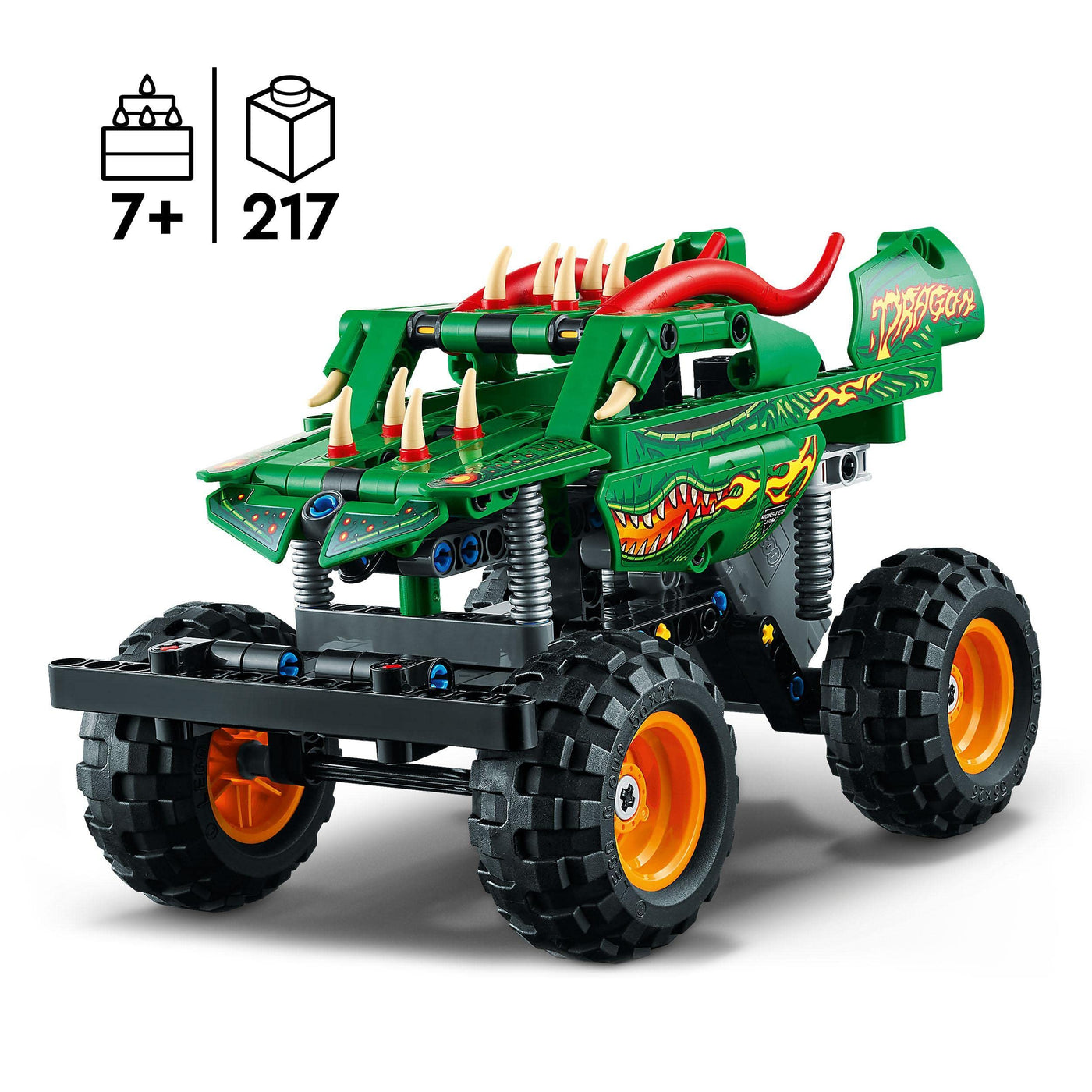 LEGO 42149 Technic Monster Jam Dragon, Monster Truck-Spielzeug für Jungen und Mädchen, 2in1-Rennwagen für Offroad-Stunts und als Geschenk für Kinder