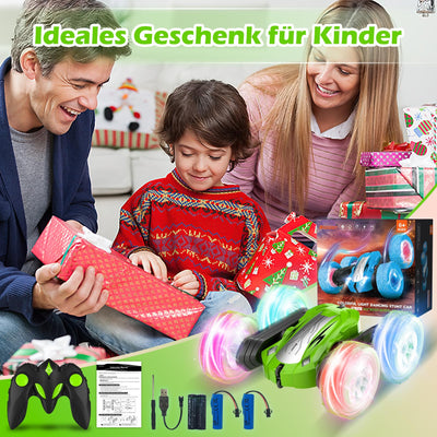 Rodzon Ferngesteuertes Auto 3 4 5 6 7 8 9 Jahre Spiele LED Blinken RC Auto Spielzeug Jungen Mädchen Geschenke Kinder Toy 2.4Ghz 4WD 360° Flipper Drift RC Car mit 2 Aufladbarer Batterien (Grün)