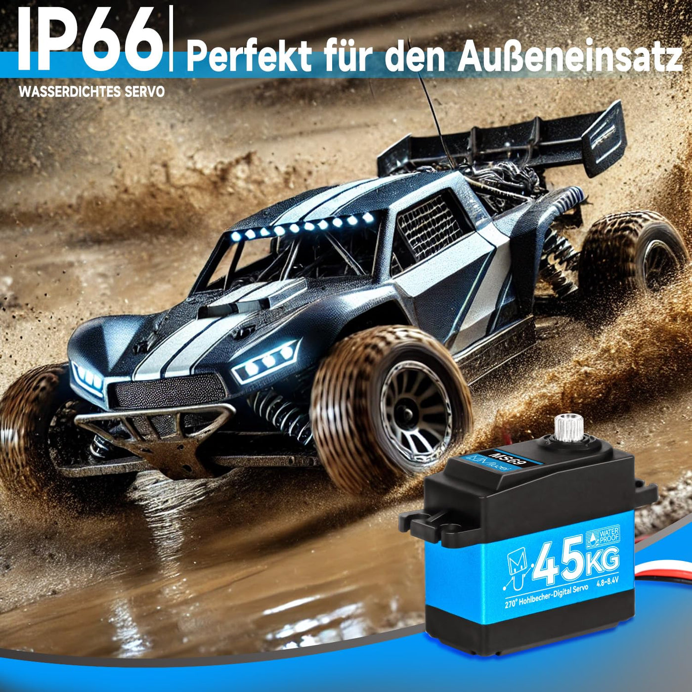 Miuzei RC Servo 45KG 270° Digital Servomotor High Torque Motor Metall Getriebe für 1/10 1/8 Auto Car Boot Roboter Arm Flugzeug Wasserdicht 4.8-6.0-8.4V Standart Servo mit 50cm Cable 25T Horn