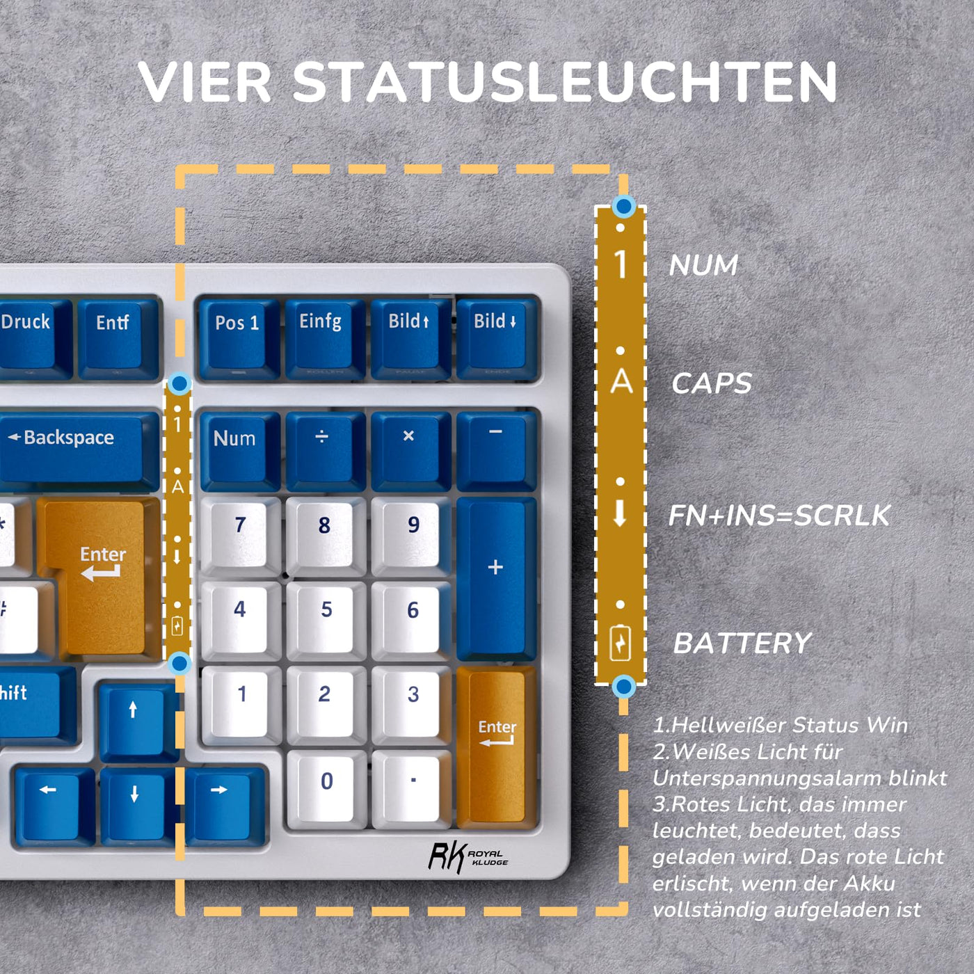 RK ROYAL KLUDGE RK98 Mechanische Tastatur Kabellose Gaming Tastatur 2.4G/Bluetooth 5.1/USB-C RGB Hinterleuchtet Deutsches Layout QWERTZ 100 Tasten Hot Swappable Braune Schalter, Weiß