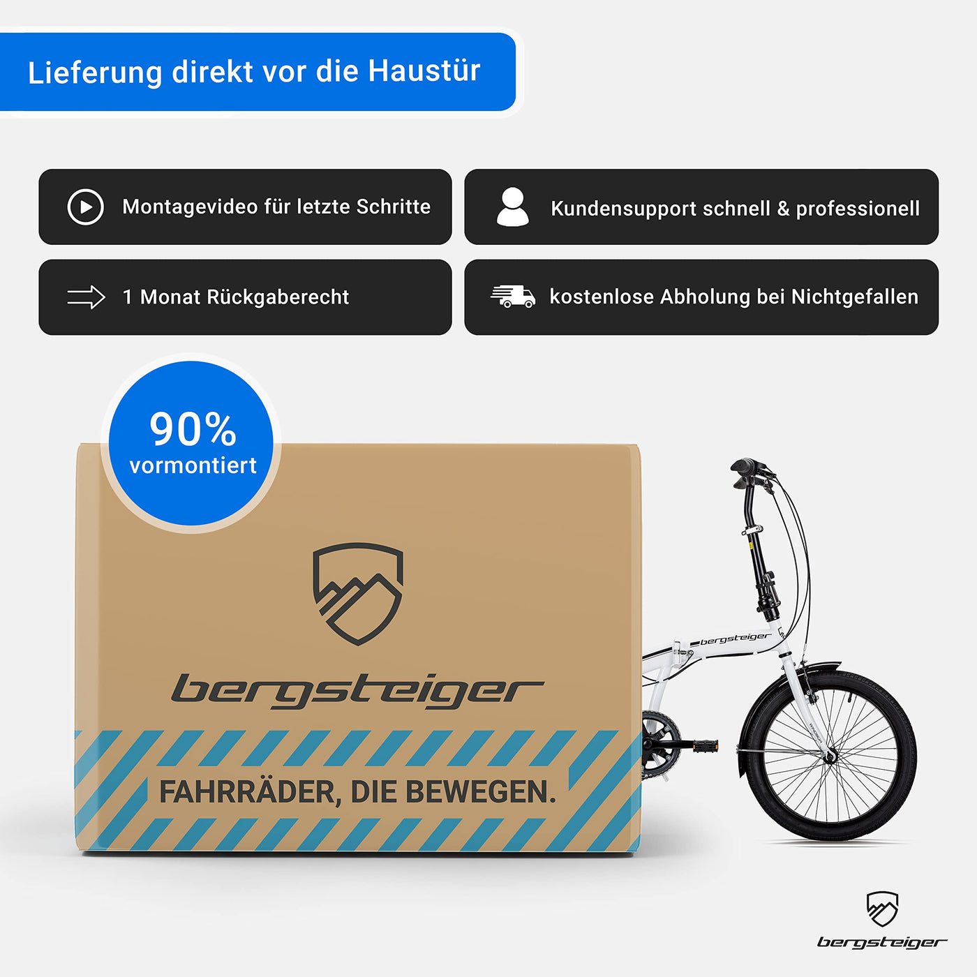 Bergsteiger Windsor 20 Zoll Faltrad, Klapprad, Shimano 6 Gang-Schaltung, LED Batterie-Licht, Quick-Fold-System, Klappfahrrad