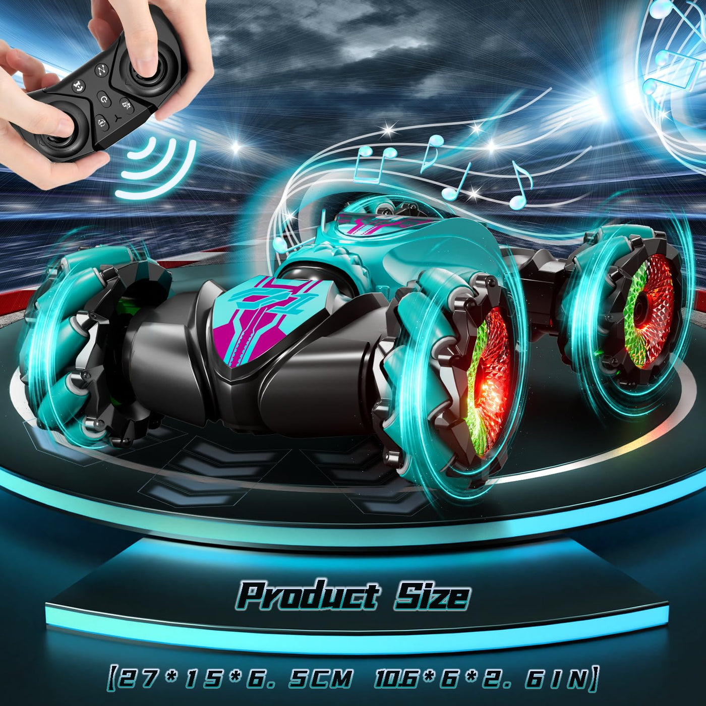 IKIDSUN Ferngesteuerte Auto mit Handsteuerung, RC Stunt Car, 2,4 GHz 4WD 360°Doppelseitige Rotierende Ferngesteuertes Auto mit Musik für Junge Mädchen ab 8 9 10 12+ Jahre, Geschenke Für Kinder