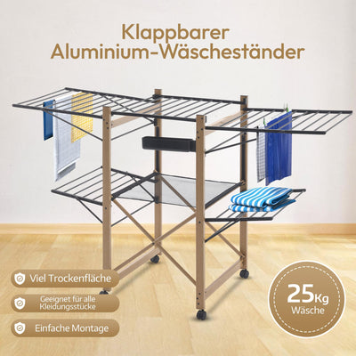 Meisterhome® Wäscheständer Standtrockner 30m Trockenleinenlänge, Flügelwäscheständer, Flügelwäschetrockner platzsparend, Metall, für Kleidung, Handtücher, Wäsche - Schwarz