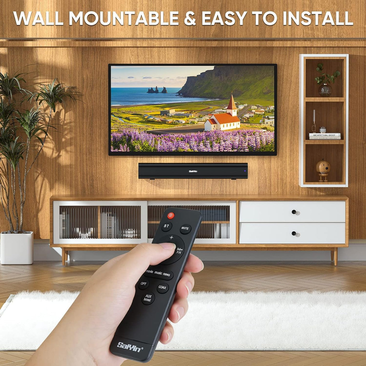 Saiyin Soundbar für TV Geräte, 40 Watt kleine Soundbar für TV, Surround Sound System TV Soundbar Lautsprecher mit Bluetooth/Optical/AUX Anschluss für PC/Gaming/Projektoren, 17 Zoll