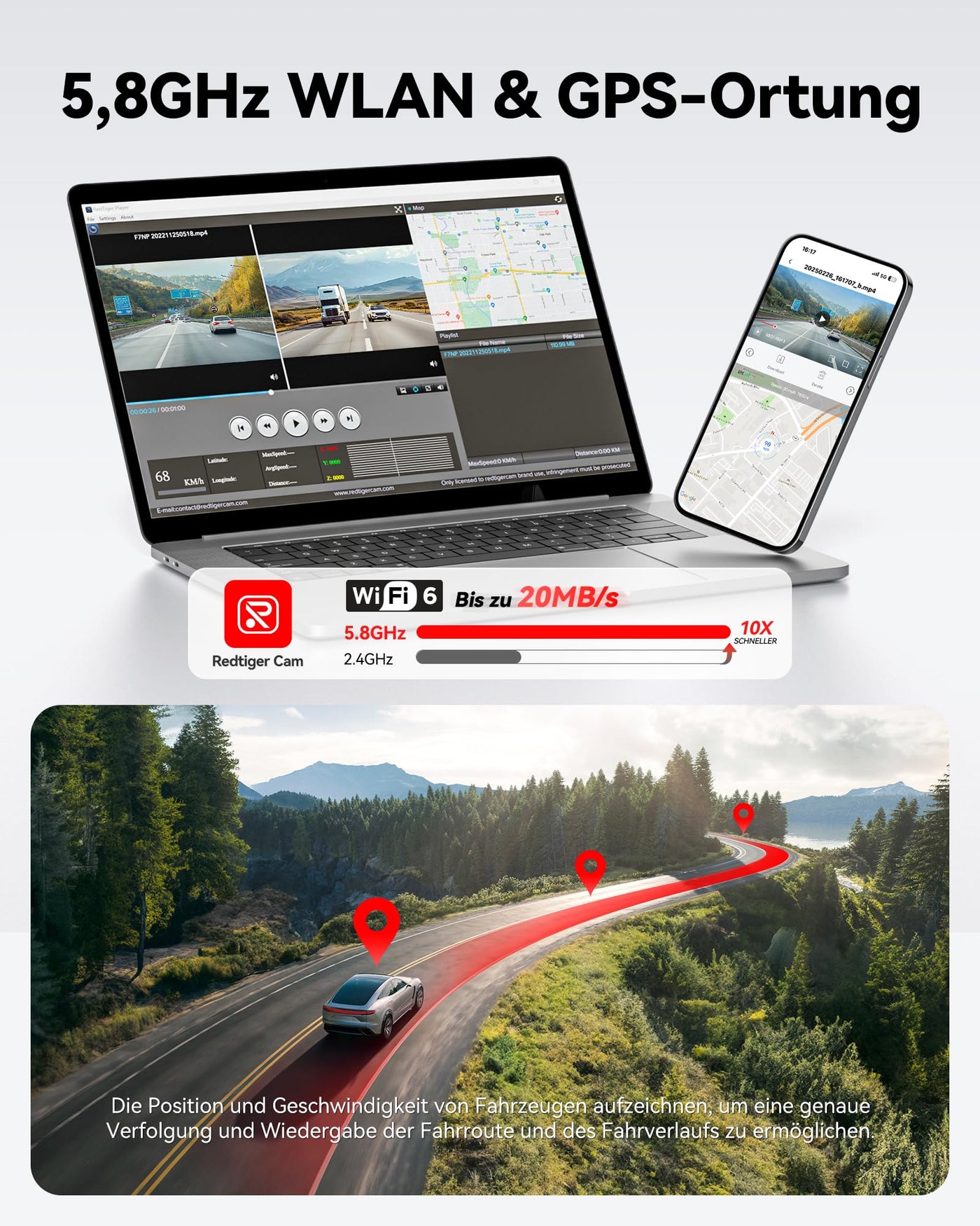 REDTIGER Dashcam Auto Vorne Hinten 4K/2,5K mit STARVIS 2, Dash Cam Auto Kamera 3,18" IPS-Bildschirm, kostenlose 128-GB-Karte,5.8GHz WiFi, GPS, 170°Weitwinkel WDR, Unterstützt 256 GB Max(F7NP)