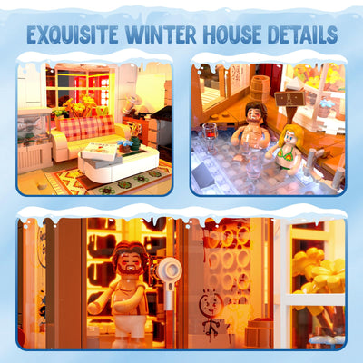 Lumibricks Island SPA-Hütte mit LED – 2235 Teile Winterbeleuchtung Nordisches Grasdach-Haus Set mit Sauna & Hot Spring, Teilbare Reihenhäuser, Immersive Nordische Kultur, Geschenk & Wohnungsdeko