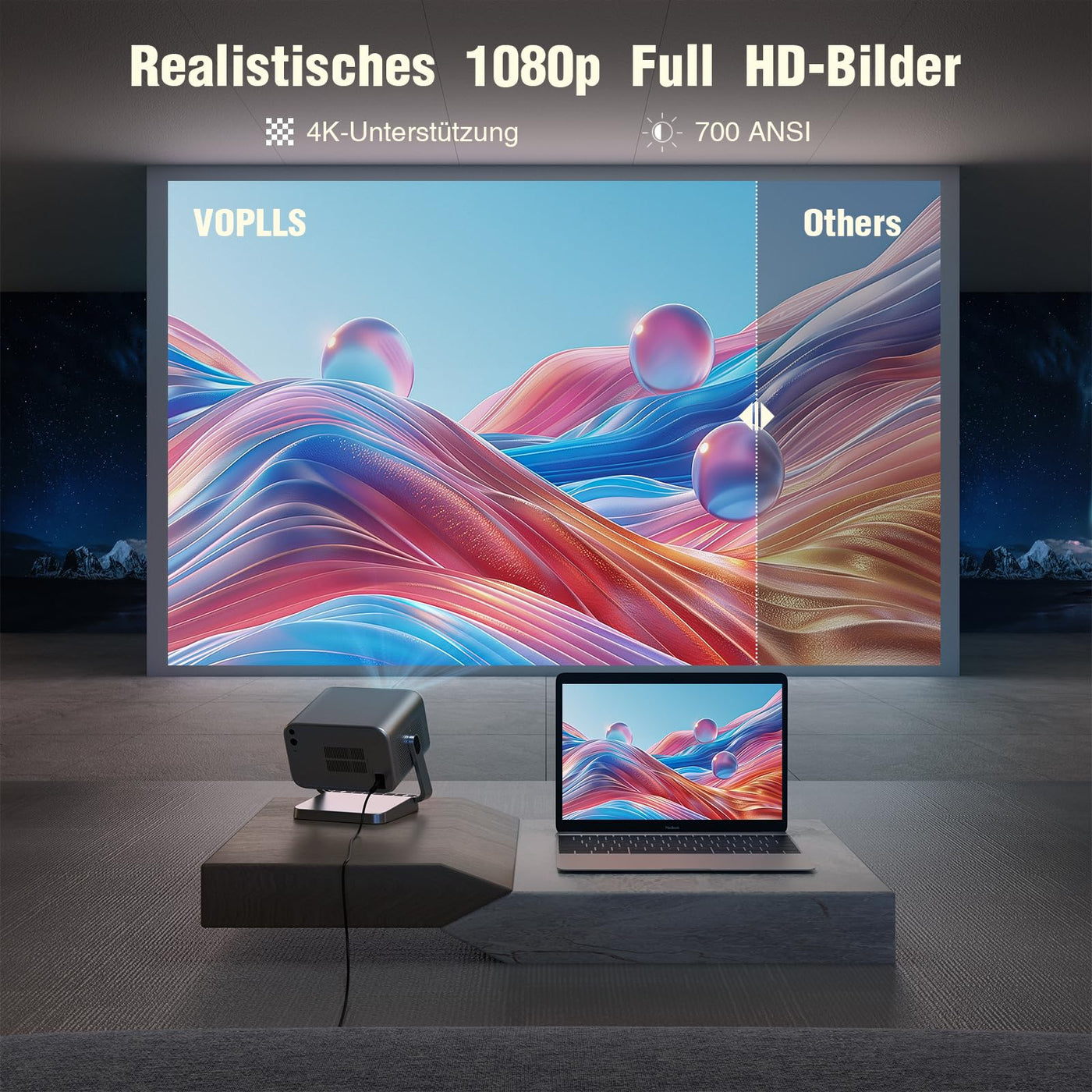 HORLAT Beamer 4K thuisbioscoop, ondersteund, 25000 lumen, Native 1080P WiFi Bluetooth projector, auto/4P/4D trapeziumcorrectie, 50% zoom projector, wifi mirroring smart beamer HORLAT Beamer 4K thuisbioscoop, ondersteund, 25000 lumen, Native 1080P WiFi Bluetooth projector, auto/4P/4D trapeziumcorrectie, 50% zoom projector, wifi mirroring smart beamer