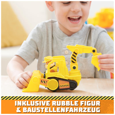 Rubble & Crew – Baupfoten Hof Kran-Spielset (68 cm) mit Rubble-Actionfigur, Planierraupen-Baufahrzeug und 340 g Kinetic Sand Build-it Sand, Spielzeug geeignet für Kinder ab 3 Jahren