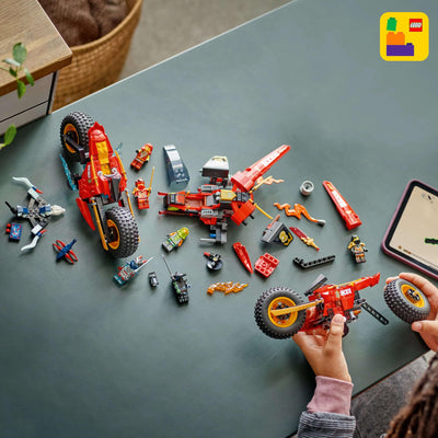 LEGO NINJAGO Ninja-Actionflitzer - 3-in-1-Spielzeug mit 2 Ninja-Bikes, 1 Jet und 6 Minifiguren, einschließlich Kai und Frak - Aufstieg der Drachen Geschenk für Jungen ab 8 Jahren - 71844