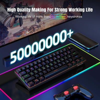 Snpurdiri 60% kabelgebundene Mechanische Gaming Tastatur, Anti-Ghosting 61 Tasten, RGB-Hintergrundbeleuchtung, Ultrakompakter Blauer Schalter, Doppelfuß, Schwarz