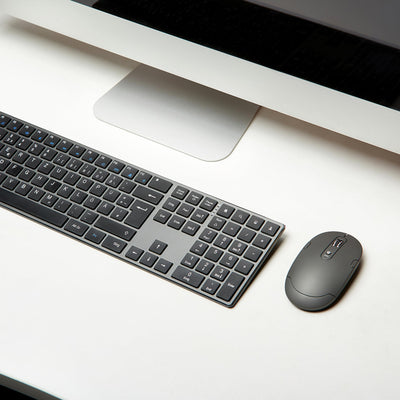 Amazon Basics Tastatur und Maus, kabellos, aufladbar, ultradünn, leiser Anschlag, mit Nummernblock, (dt. Layout nicht garantiert), schwarz