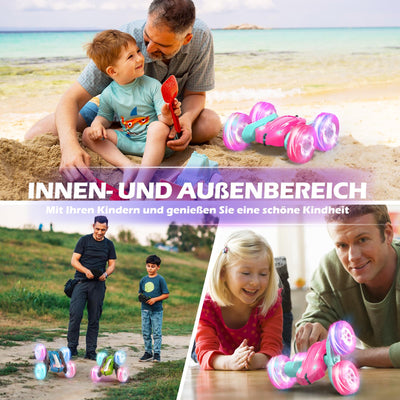 Rodzon Ferngesteuertes Auto Crawler 3 4 5 6 7 8 9+ Jahre Mädchen Spiele RC Auto mit LED Blinken Spielzeug Mädchen Geschenke Kinder Toy 2.4Ghz 4WD 360° Flip RC Car mit 2 Aufladbarer Batterien (Rosa)
