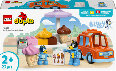 LEGO DUPLO Bluey: Ice Cream Trip with Bluey - Educational Motor Skills Toy for Toddlers, with a Toy Car and Ice Cream Stand, Plus 2 Figures incl. Bandit - Gift for 2+ Year Old Girls & Boys - 10458