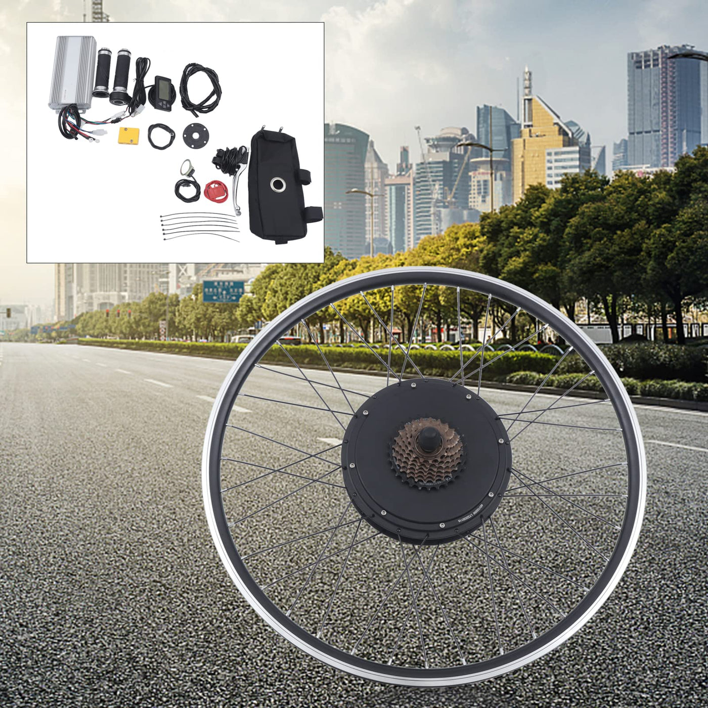 Queeucaer 28 Zoll 48V 1500W E-Bike Hinterrad Umbausatz LCD Motor Conversion Kit(außer Batterie)