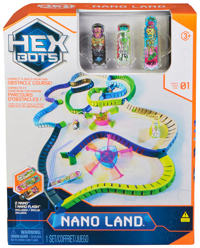 Hex Bots NanoLand Spielset mit 36 Bauteilen, 2 Karussellen, 2 Nano Bots und einem superschnellen Nano Flash. Ab 3 Jahren