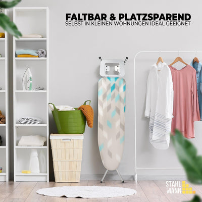 STAHLMANN ® Bügelbrett [110x30 Bügelfäche ] mit rutschfesten Füßen – robuster Bügeltisch – extra stabiles Bügelbrett [Made IN EU] – Tischbügelbrett