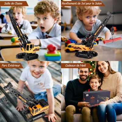 Joellfuner Kran Spielzeug, 2,4G Kran Ferngesteuert mit Lichtern und Geräuschen Realistischer, Großer RC Kranspielzeug mit 12PCS Miniaturmodelle, Geschenk für Jungen und Mädchen (Standard)