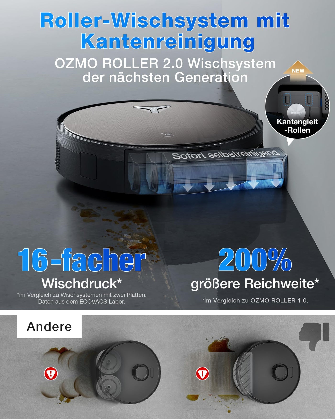 ECOVACS X11 OMNICYCLONE Saugroboter mit Wischfunktion, Blast + 19.500 Pa, ultraschnelles Akkuladen, OZMO Roller 2.0, Klettern max. 4 cm Höhe, Ausfahrender Wischmopp, PureCyclone 2.0 Auto-Entleerung