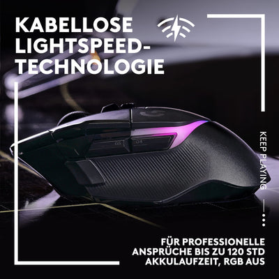 Logitech G502 X PLUS LIGHTSPEED Kabellose RGB-Gaming-Maus - Optische Maus mit LIGHTFORCE Hybridschaltern, LIGHTSYNC RGB, HERO 25K Gaming-Sensor, Kompatibel mit PC - macOS/Windows - Schwarz