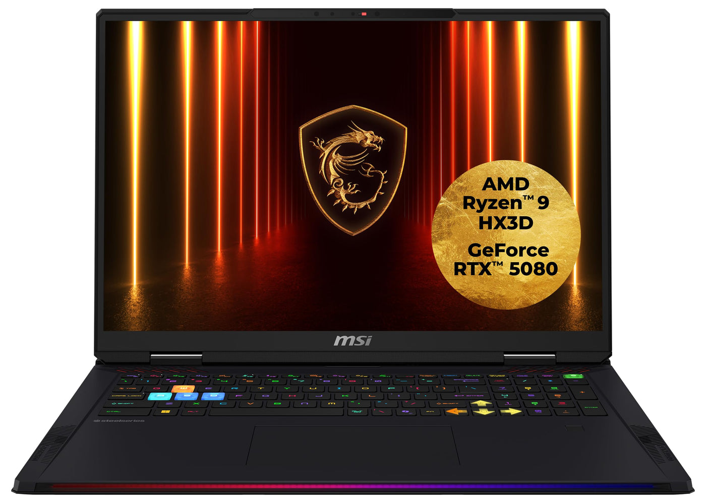 MSI Raider A18 HX Gaming-Laptop, 18" UHD+ Mini-LED 120 Hz Display, AMD Ryzen 9 9955HX3D, NVIDIA GeForce RTX 5080, 64 GB DDR5, 2 TB SSD, Windows 11 Home, QWERTZ Tastatur, A9WIG-080