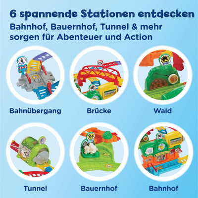 VTech TUT TUT Baby Flitzer – Bunter Bahnhof | Interaktives Spielset mit motorisiertem Zug, 2 Waggons, 70+ Melodien & Geräuschen, 19+ Schienen & 6 Spielbereichen, ab 1 Jahr