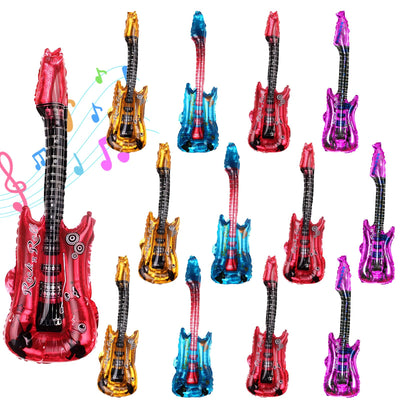 12 Stück Aufblasbare Gitarre,Aufblasbares Musikinstrument Aufblasbare Rockgitarre Rockstar Spielzeug mit Glöckchen,Aufblasbare Party Requisiten für Kinder Erwachsene Party Dekoration