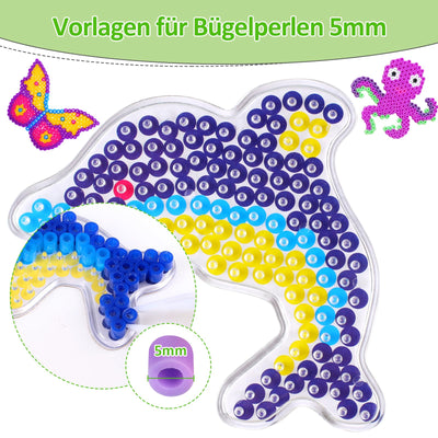 15 Stück Bügelperlen Platten, Vorlagen für Bügelperlen 5mm, TierSteckperlen Platten mit Bügelpapier Zubehör, Tier Muster Steckplatten für Kinder, Jungs, Mädchen DIY Handwerk
