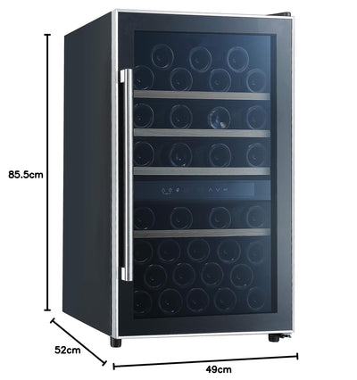Respekta Weinkühlschrank freistehend für 49 Standardflaschen / 116 L Nutzinhalt/Regelbares Thermostat 5° - 22°C/Touch Control/LED Leuchte/Wechselbarer Türanschlag/Max. 41 dB/WKS 49