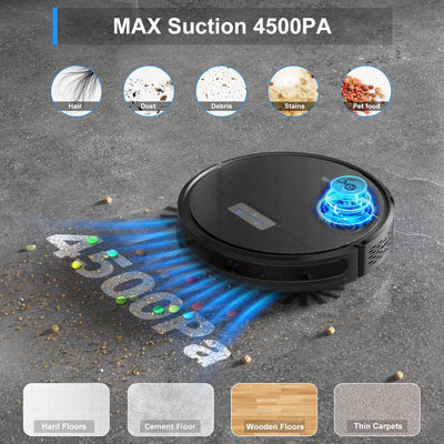 Tikom G8000 Pro Saugroboter mit Wischfunktion 2 in 1, Staubsauger Roboter, 4500Pa Starke Saugkraft Roboterstaubsauger, Selbstaufladend, WLAN, 150Mins Max, für Tierhaare, Teppich, Hartboden
