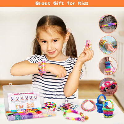 2500+ Loom Bänder Set, 40 Rastern Bunte Gummibänder Kit für Armbänder, DIY Elastisches Loombänder Kinder Armband Basteln mit Perlen Haken Charms Aufbewahrungsbox für Anfänger Junge Mädchen Geschenk