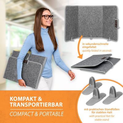 Mi-Heat Infrarot Schreibtischheizung Heizpaneel 260W | Standheizung für Büro Schreibtisch Arbeitsplatz unter den Tisch | Temperatur bis zu 60°C faltbar, Grau
