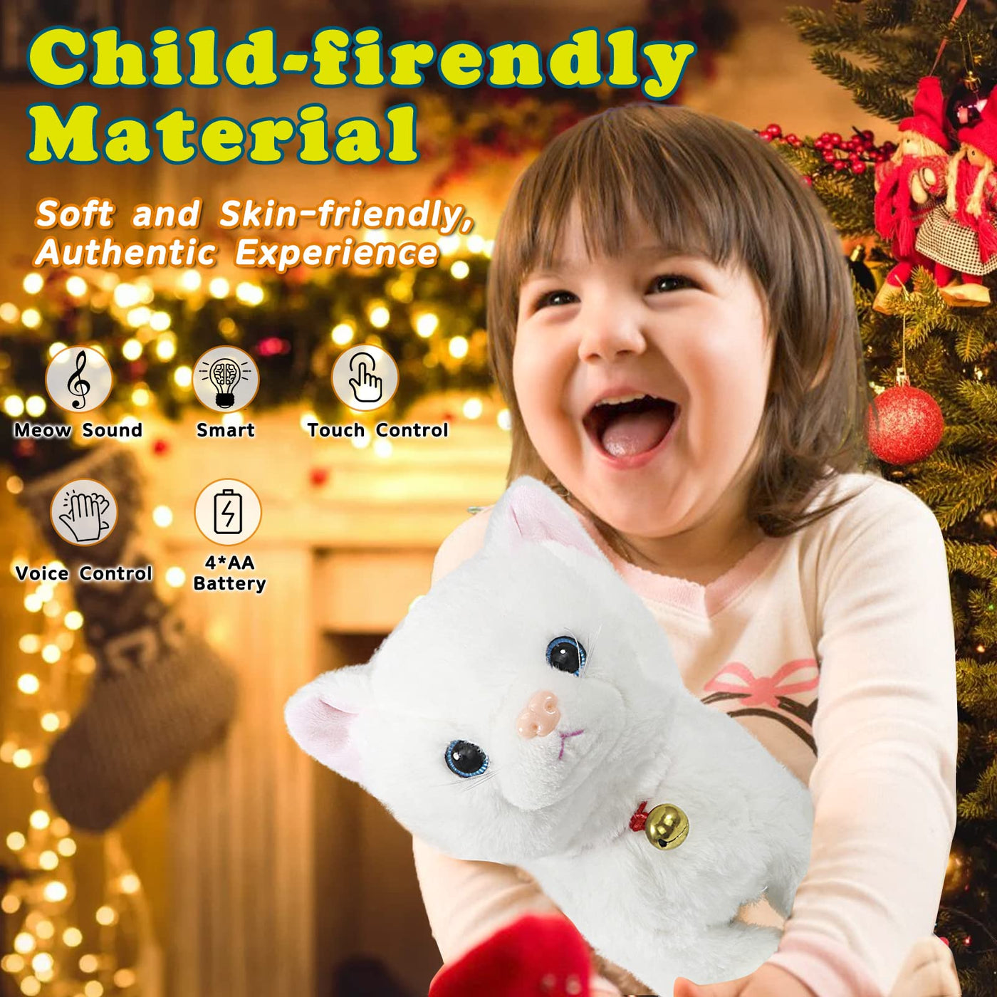 SWTOIPIG Interaktives elektronisches Plüschtier – Upgrade animierte Soundsteuerung, elektronisches Haustier, Roboter, Katze, Kätzchen, Spielzeug, Geschenke für Weihnachten (Weiß)