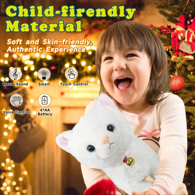 SWTOIPIG Interaktives elektronisches Plüschtier – Upgrade animierte Soundsteuerung, elektronisches Haustier, Roboter, Katze, Kätzchen, Spielzeug, Geschenke für Weihnachten (Weiß)