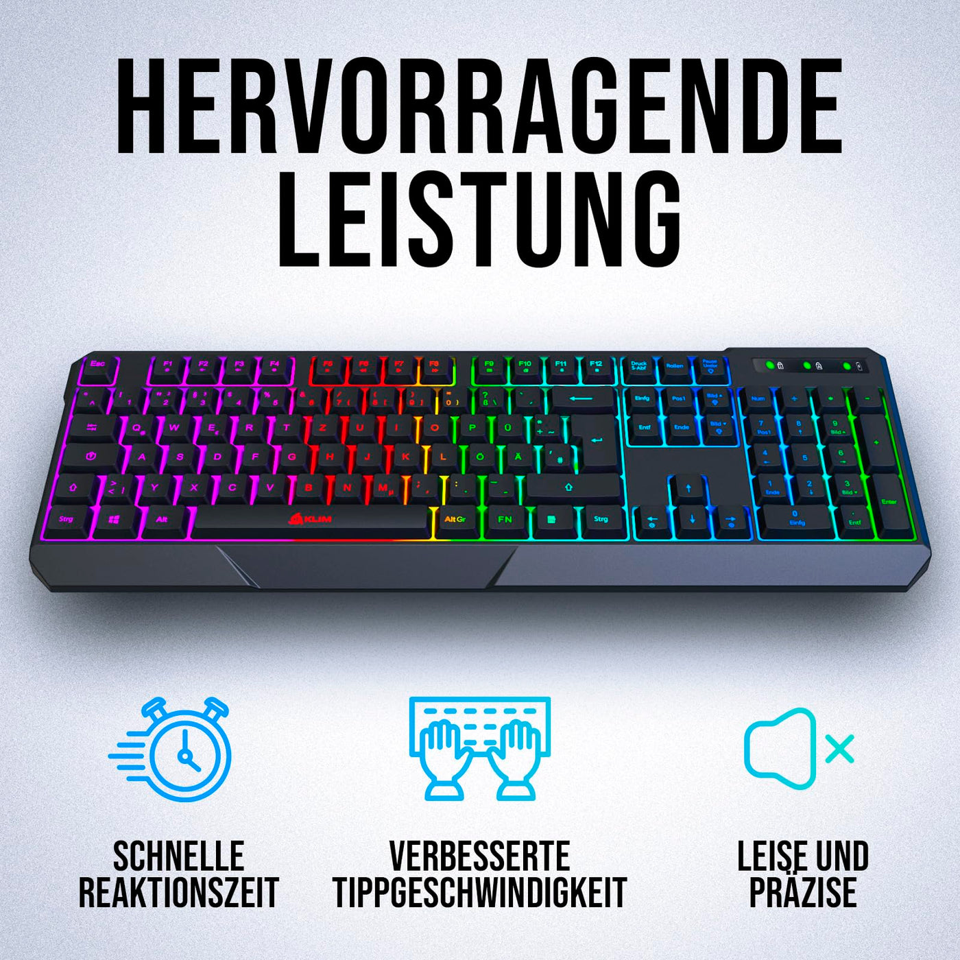 KLIM Chroma Wireless Gaming Tastatur Kabellos QWERTZ DEUTSCH - NEU - Langlebig, Ergonomisch, Wasserdicht, Leise - RGB Kabellose Tastatur Gaming für PC PS4 PS5 Mac - Schwarz