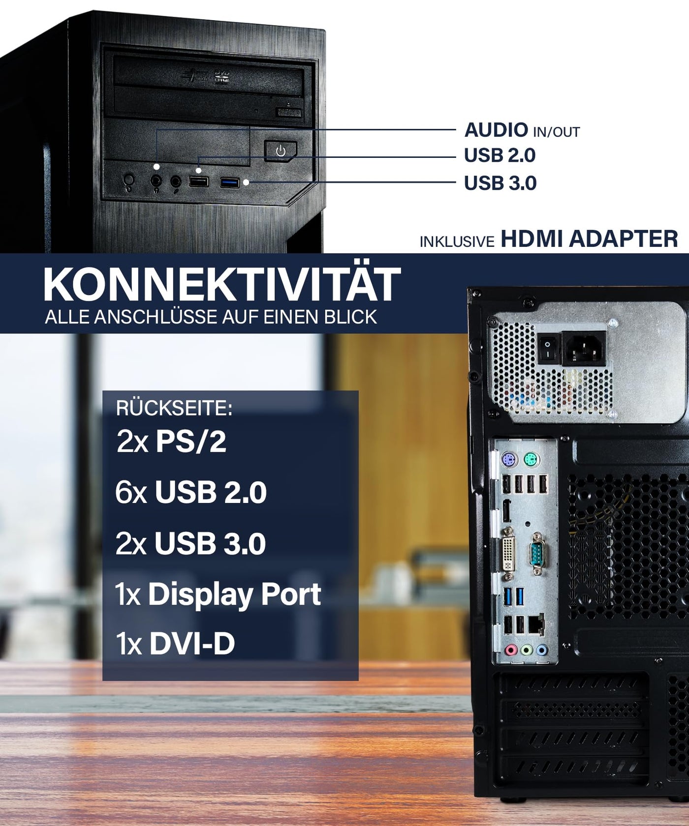 HYPER BYTE® Office PC – Computer mit Іntеl Quad Core i7 mit 3,9 GHz | 16 GB RAM | 512 GB SSD Festplatte | Win 11 Pro | WLAN | DVD+RW | USB 3.0 | High End Office Tower-Pc