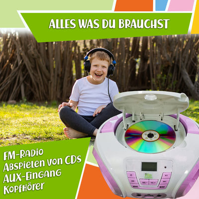 TinyGeeks Tunes Kids Boombox CD-Player für Kinder NEU + UKW-Radio + Inklusive Batterien + Rosa Radio - mit Lautsprechern Kinder und Kleinkinder - Rosa