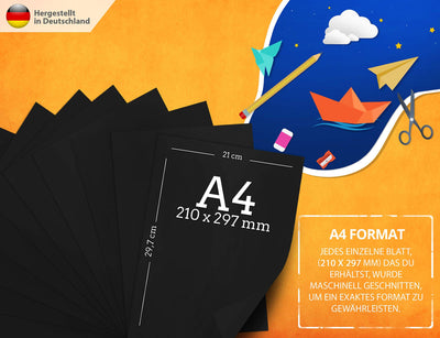 100 Stück Schwarz TONZEICHENpapier A4 – 130g stark – Schwarze Blätter – Bastel Bogen - Vollschwarz – Stabiles Zeichenpapier, Pappe zum Basteln, Zeichenkarton - DIY - Kreativ Zubehör für Fotoalben