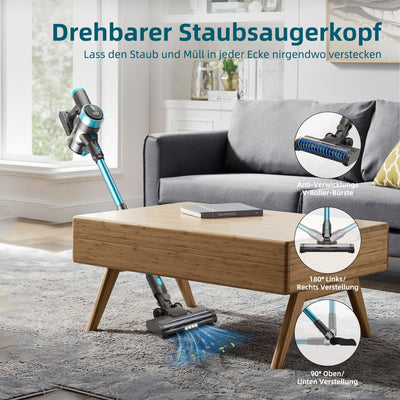 Quilted Northern 45KPa/550W/65Mins Akku Staubsauger, 1.5L Staubsauger Kabellos mit LED Touchscreen/Anti-Tangle-Bürste, Stabstaubsauger mit 4 Staubsaugerköpfe, für Hartböden/Teppich/Tierhaare