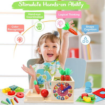 COOLJOY Montessori Spielzeug Ab 1 Jahr | Holzspielzeug Motorikspielzeug Ab 1 Jahr | 8-IN-1 STEM Geschenk Für Jungen Und Mädchen 2 3 4 Jahren