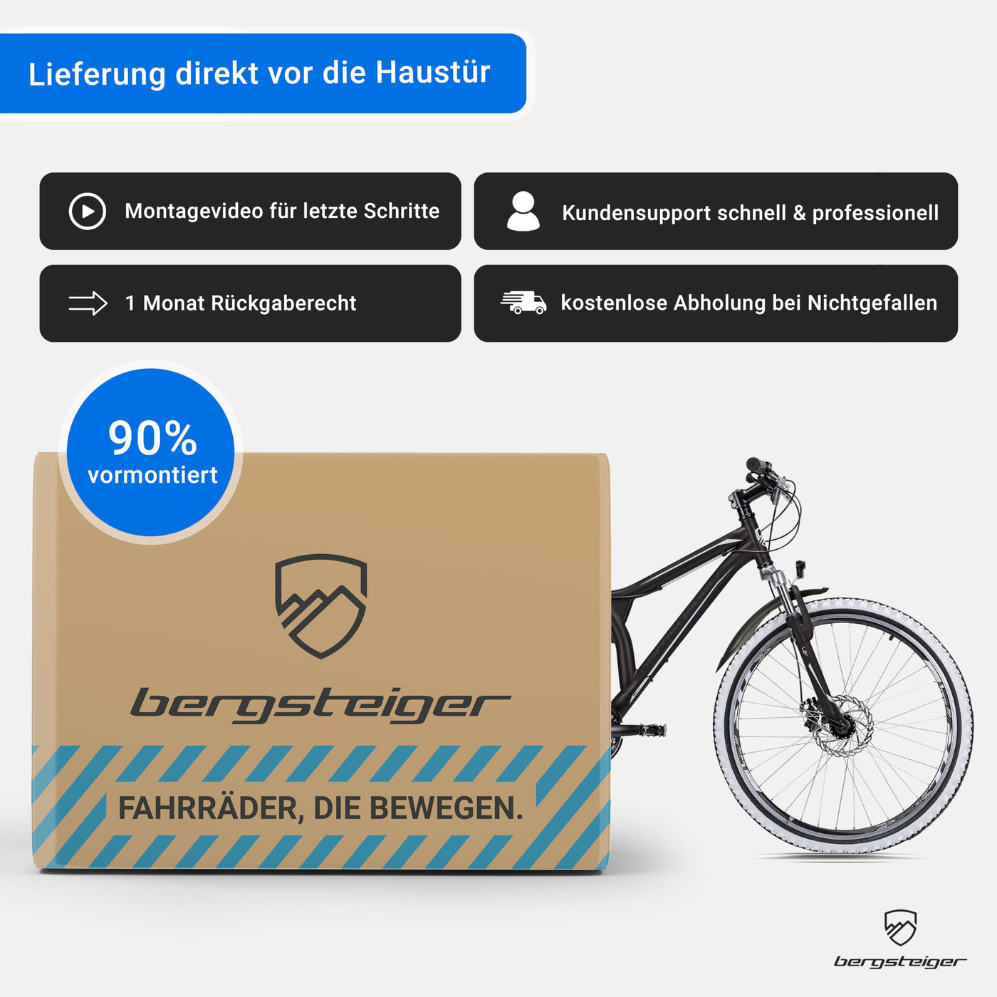 Bergsteiger Phoenix 26 Zoll Mountainbike, geeignet ab 160 cm, Scheibenbremse, Licht, Schutzblech, 21 Gang-Schaltung, Vollfederung