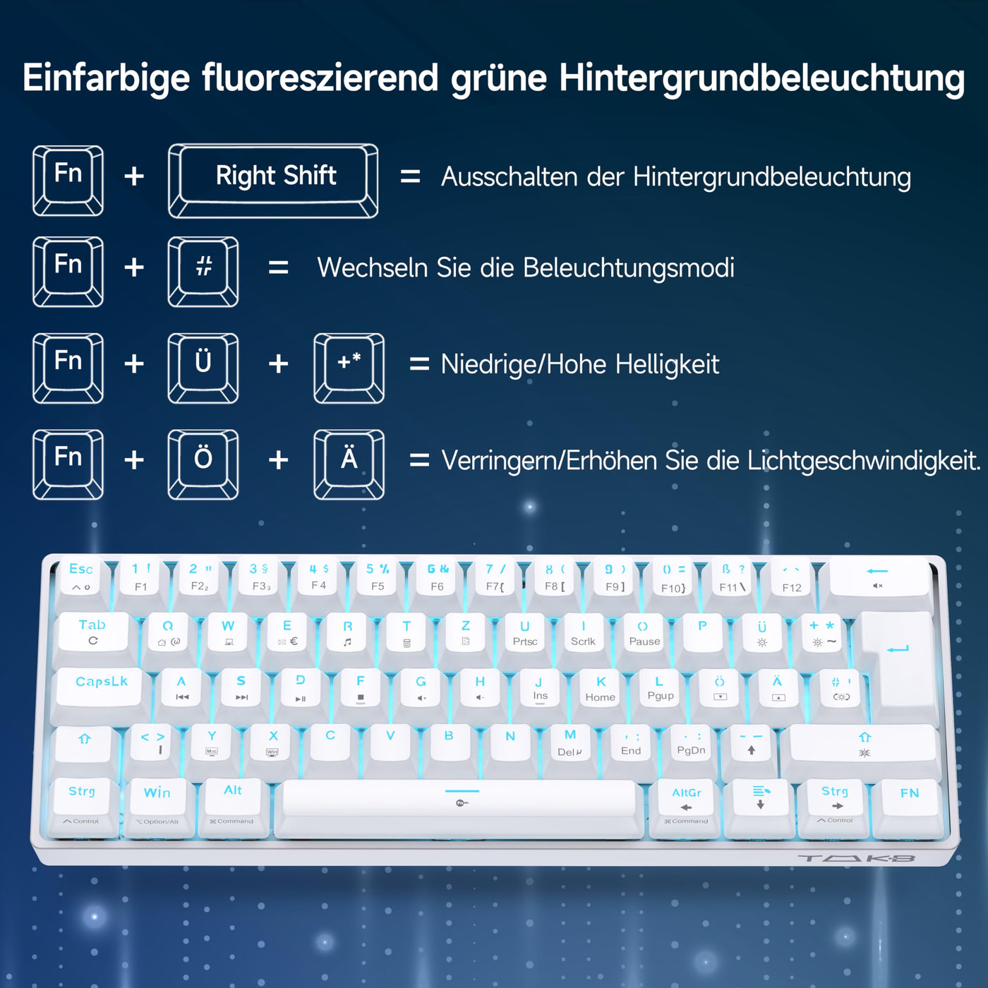 TMKB T61SE Gaming Mechanische Tastatur mit Deutsches QWERTZ Layout,Blauer Schalter,weiße
