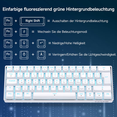TMKB T61SE Gaming Mechanische Tastatur mit Deutsches QWERTZ Layout,Blauer Schalter,weiße