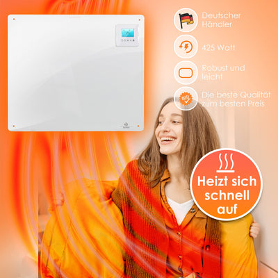 KESSER® Infrarotheizung mit Fernbedienung ✓ LCD-Display Digital ✓ Timer ✓ Wandheizung ✓ Infrarot ✓ Heizung ✓ Heizkörper | Heizpaneel | Inkl.Standfüßen NEU | 550 Watt