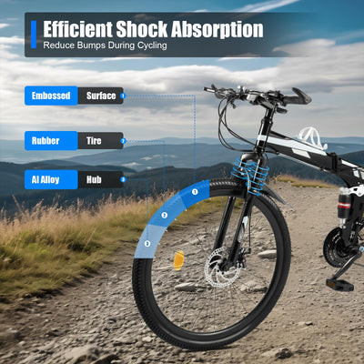 KLOOLIVE Mountainbike Faltrad 21 Gang 26 Zoll Klapprad Erwachsene Fahrrad Verstellbares MTB mit Scheibenbremse Warnlicht Schwarz