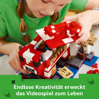 LEGO Minecraft Das Pilzkuh-Haus - Gaming Spielzeug mit Steve Figur, Mobs, einem Arbeitstisch und Einer Farm - Interaktives Spielset - Gaming Geschenk für Mädchen und Jungen ab 8 Jahren 21270