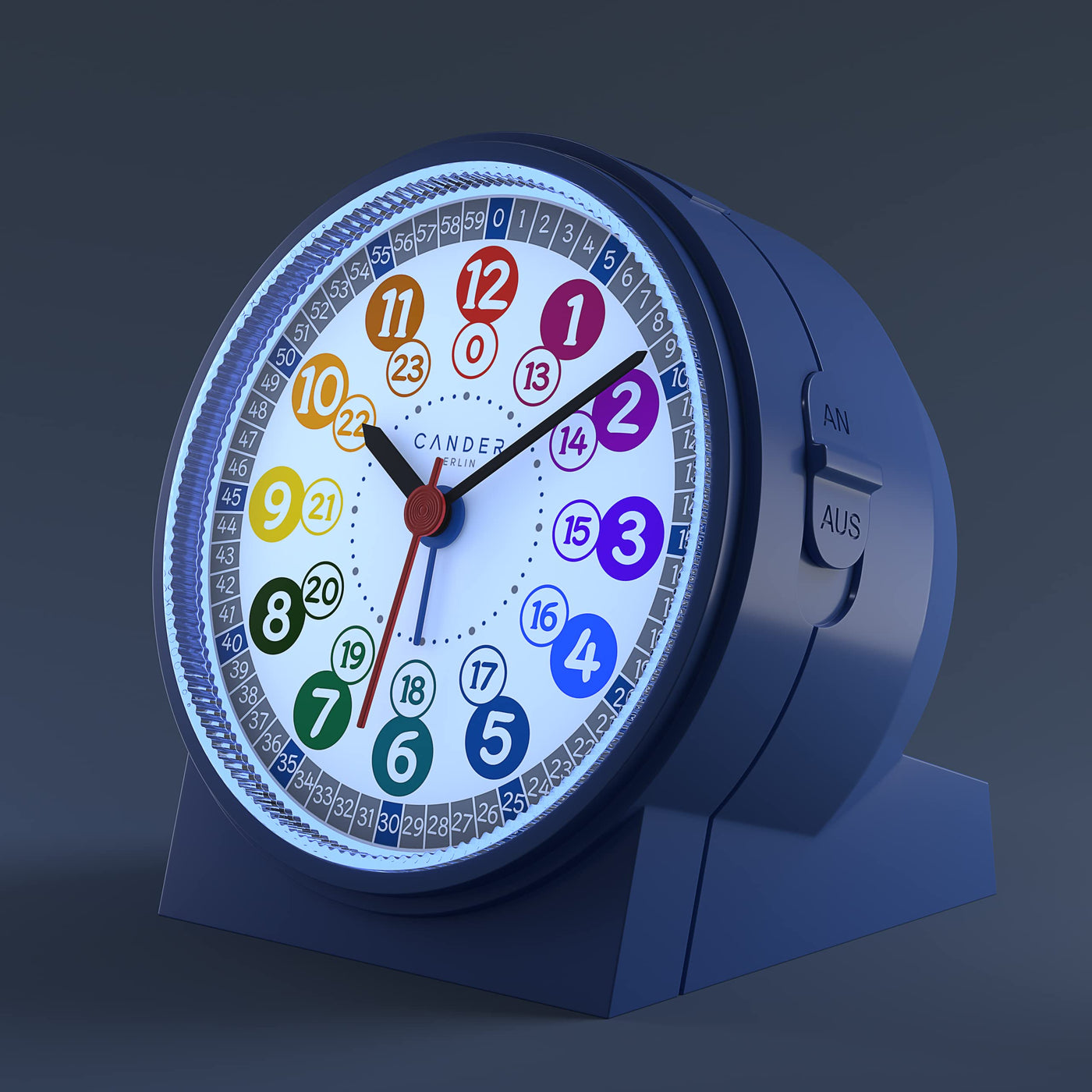 Cander Berlin MNU 1009 J Kinderwecker Wecker Kinder lautlos blau geräuschlos Lernuhr Kinderuhr Licht Snooze Tischuhr Beleuchtung geräuscharm Schlummer