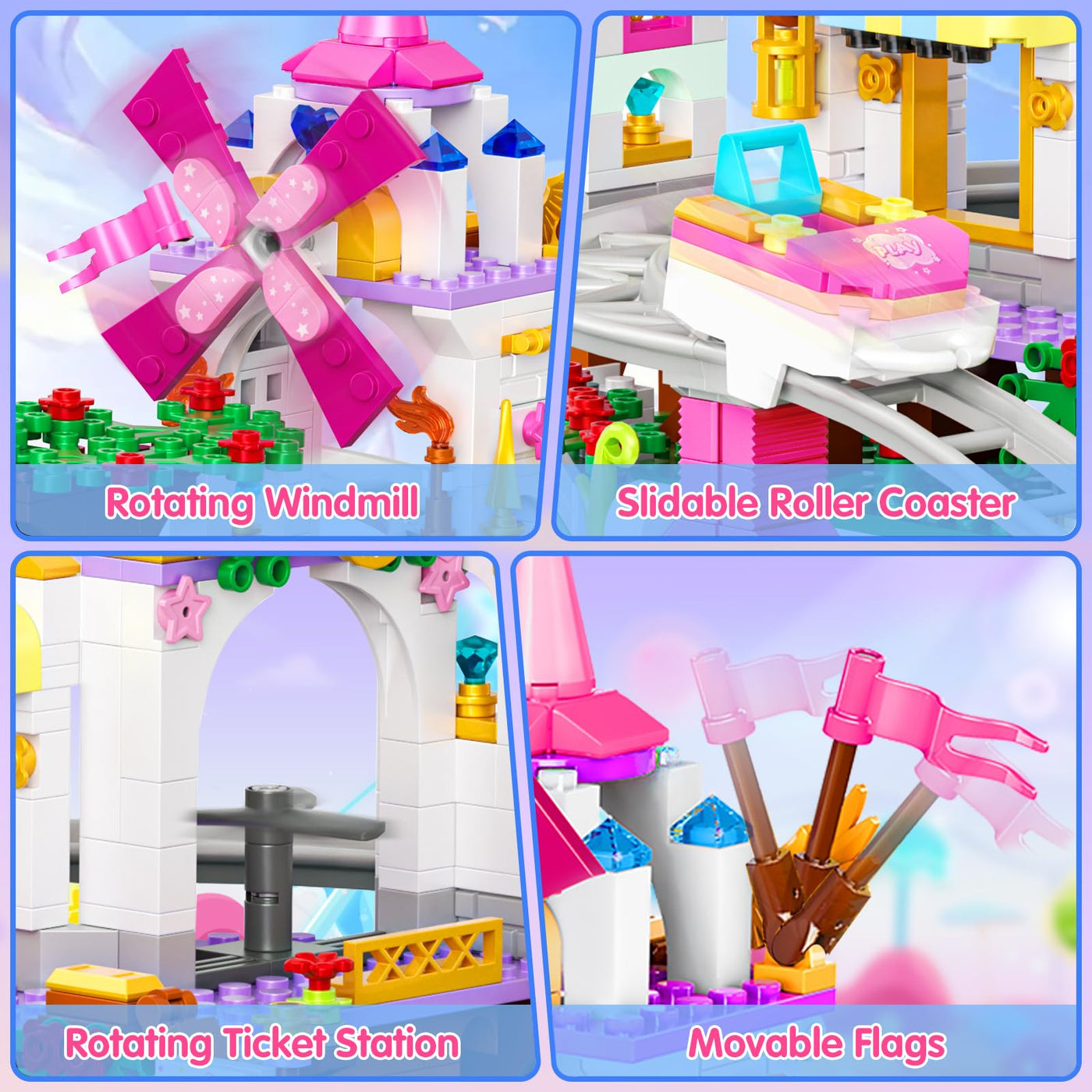 CUBIMANA Freund Achterbahn Baukasten - 719 Stück Mädchen City Vergnügungspark Achterbahn Baukasten Spielplatz Windmühle Bau Geburtstag Geschenk Spielzeug für Kinder Mädchen Jungen Alter 6 7 8 9 10 11+